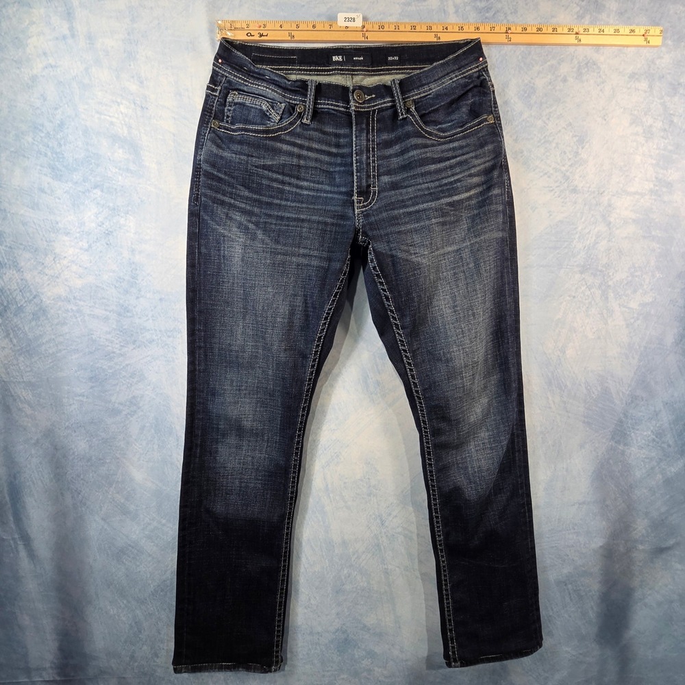 BKE Mason Mens Dark Wash Straight Leg Jeans 32x32 Contrast Stitch Denim